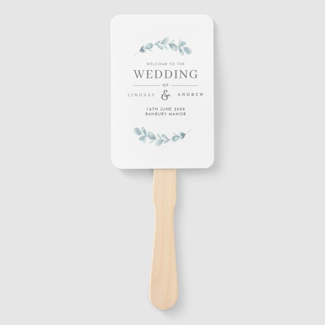 Ethereal Eucalyptus Wedding Program Hand Fan (Front)