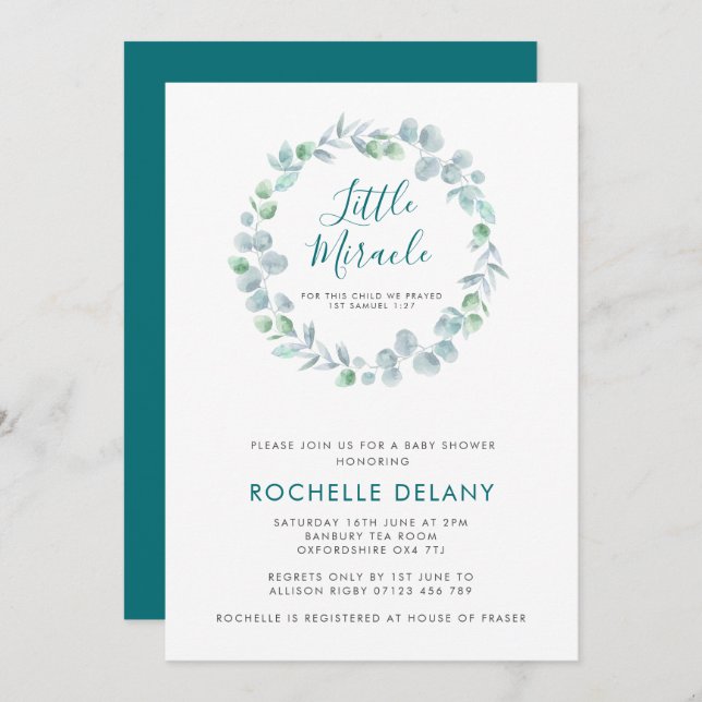 Ethereal Eucalyptus Wreath Scripture Baby Shower Invitation (Front/Back)