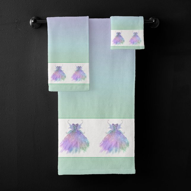 Ethereal Fairy Gown | Rainbow Ombre Pastel Sheen Bath Towel Set (Creator Uploaded)