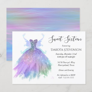 Ethereal Fairy Gown   Rainbow Ombre Pastel Sheen Invitation