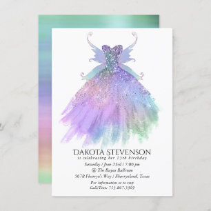 Ethereal Fairy Gown   Rainbow Ombre Pastel Sheen Invitation