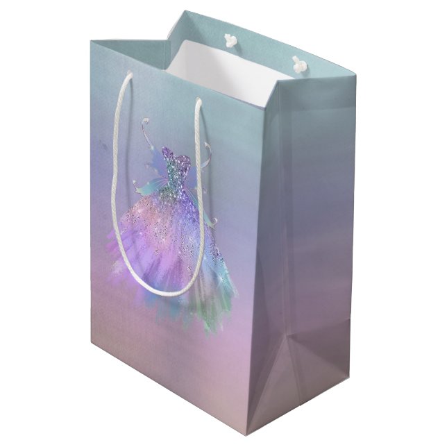 Ethereal Fairy Gown | Rainbow Ombre Pastel Sheen Medium Gift Bag (Back Angled)