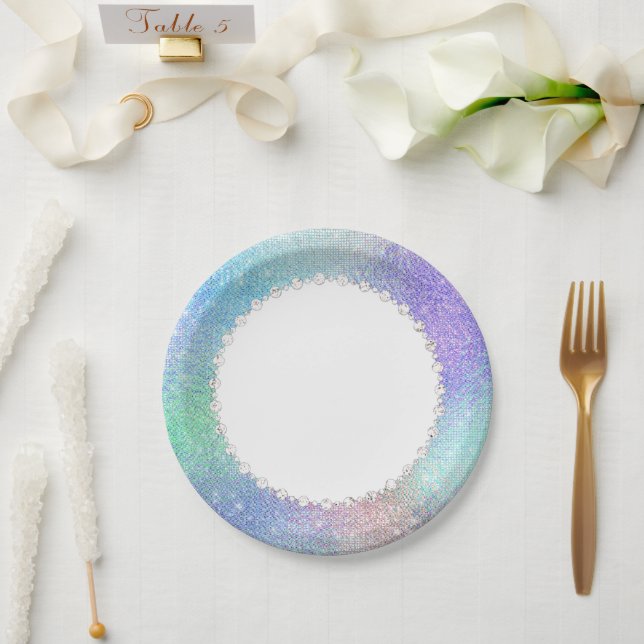 Ethereal Fairy Gown | Rainbow Ombre Pastel Sheen Paper Plate (Wedding)