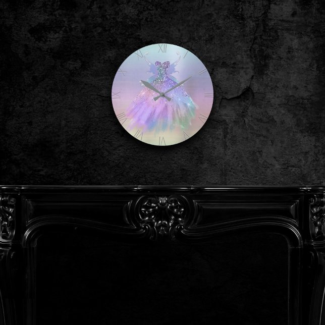 Ethereal Fairy Gown | Rainbow Ombre Pastel Sheen Round Clock (Creator Uploaded)
