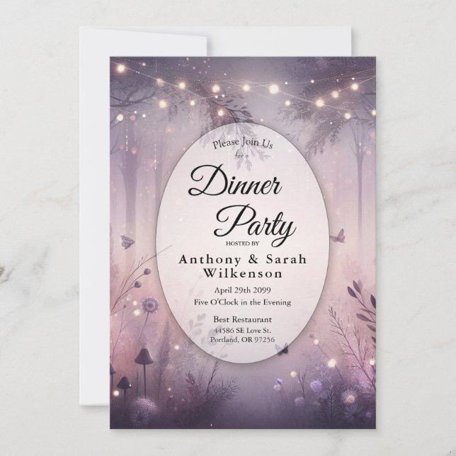 Ethereal Fairy Lights Forest Restaurant Dinner Invitation (Front)