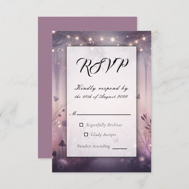 Ethereal Fairy Lights Forest Wedding RSVP Card (Front/Back)