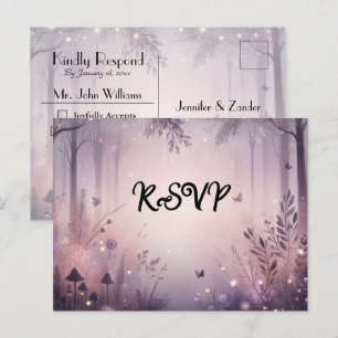 Ethereal Fairy Lights Forest Wedding RSVP Invitation Postcard