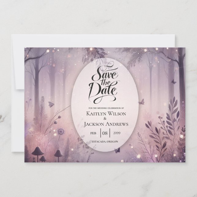 Ethereal Fairy Lights Forest Wedding Save The Date (Front)