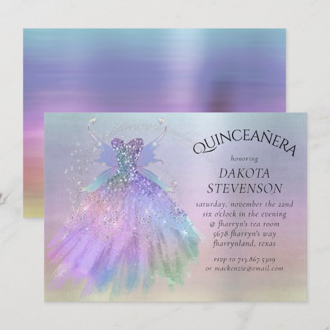 Ethereal Fairy Wing Gown | Rainbow Pastel Sheen Invitation (Front/Back)