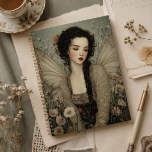 Ethereal Fairy With Wings in flower Garden Art Notebook