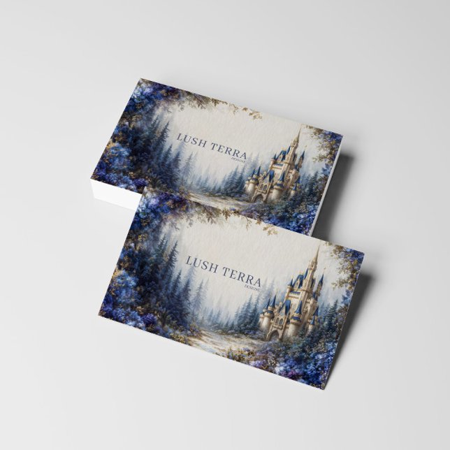 Ethereal Fairytale Castle Blue Floral Misty Forest Business Card (Creator Uploaded)