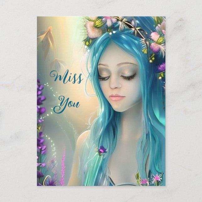 Ethereal Fantasy Art | Beautiful Blue Fairy  Postcard (Front)