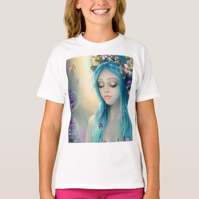 Ethereal Fantasy Art | Beautiful Blue Fairy  T-Shirt (Front)