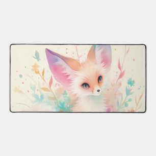 Ethereal Fennec Fox Pastel Rainbow Watercolor Desk Mat