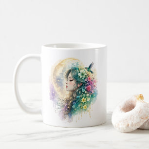 Ethereal Floral Woman Hummingbird Mug