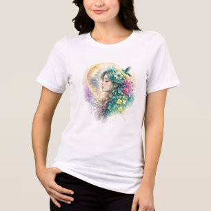 Ethereal Floral Woman Hummingbird Watercolor T-Shi Tri-Blend Shirt