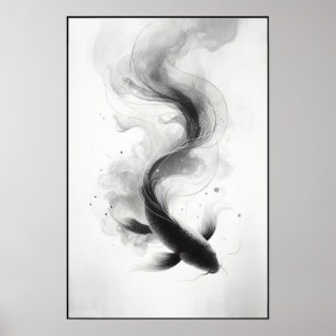 Ethereal Flow of a Graceful Koi Abstract Poster