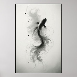 Ethereal Flow of a Graceful Koi Abstract Poster