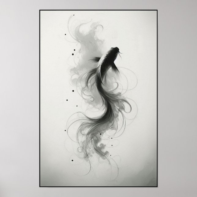 Ethereal Flow of a Graceful Koi Abstract Poster (Front)