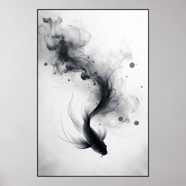 Ethereal Flow of a Graceful Koi Abstract Poster (Front)