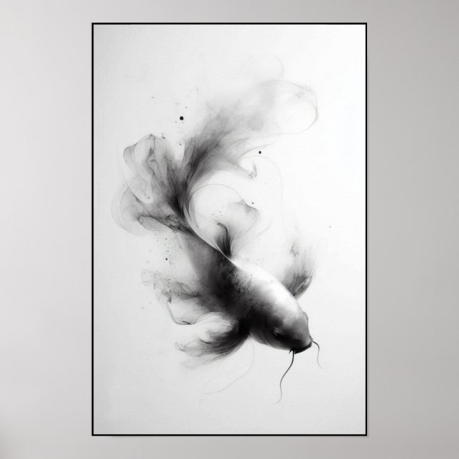 Ethereal Flow of a Graceful Koi Abstract Poster (Front)