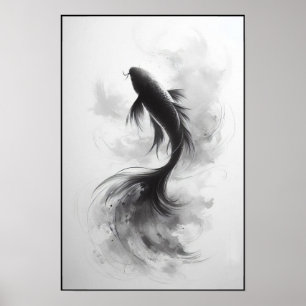 Ethereal Flow of a Graceful Koi Abstract Poster