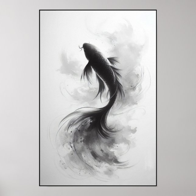 Ethereal Flow of a Graceful Koi Abstract Poster (Front)