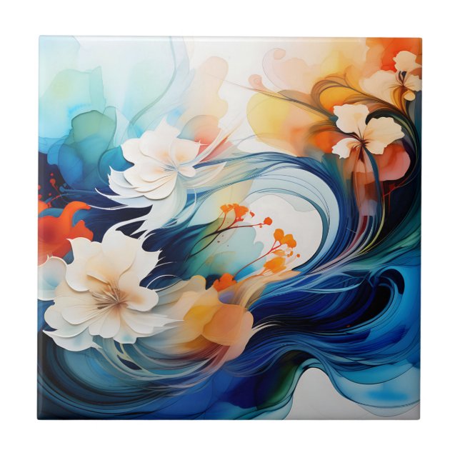 Ethereal Flow of Alcohol Ink Ceramic Tile (Front)
