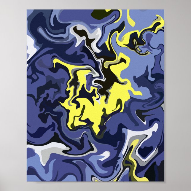 Ethereal Flow of Yellow and Blue Poster (Front)