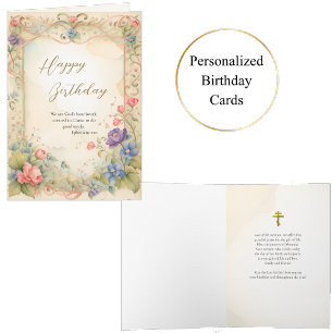 Ethereal Flowers on an Ornate Gold Frame Birthday Card