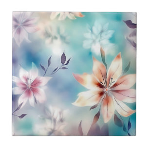 Ethereal Flowers Watercolor Ceramic Tile