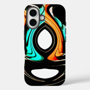 Ethereal Fluidity   Black, Cyan, & White Abstract  iPhone 16 Case