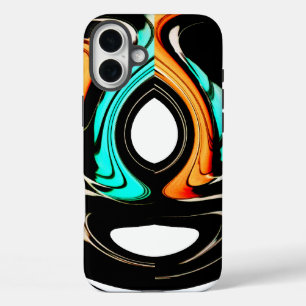 Ethereal Fluidity   Black, Cyan, & White Abstract  iPhone 16 Plus Case