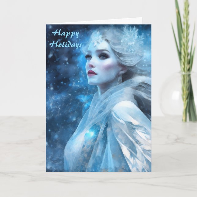 Ethereal Frozen Snow Queen Fantasy Art Holiday Card (Front)