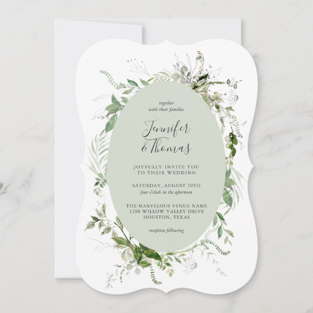 Ethereal Garden Greenery Botanical Wedding Invitation (Front)