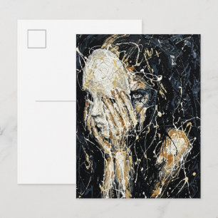 Ethereal Ghostly Face Abstract Dripping Art Black Postcard