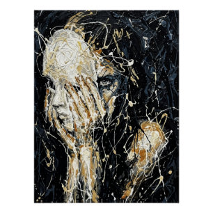 Ethereal Ghostly Face Abstract Dripping Art Black  Poster