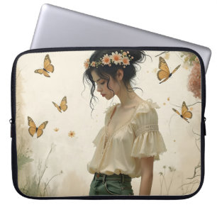 Ethereal Girl with Butterflies in Nature Laptop Sleeve
