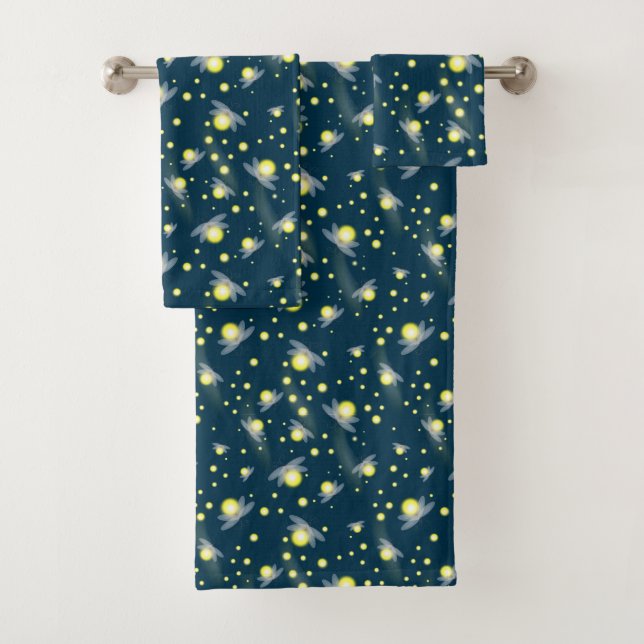 Ethereal Glowing Fireflies at Night Pattern Bath Towel Set (Insitu)