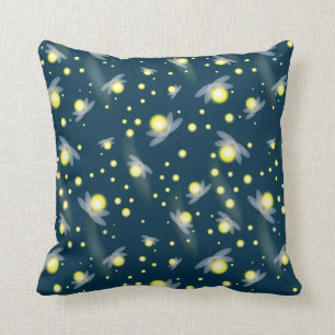 Ethereal Glowing Fireflies at Night Pattern Cushion