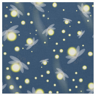 Ethereal Glowing Fireflies at Night Pattern Fabric