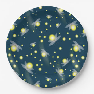 Ethereal Glowing Fireflies at Night Pattern Paper Plate