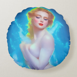 Ethereal Goddess Portrait – Surreal Fantasy Round Cushion