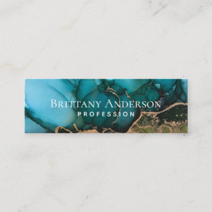 Ethereal Gold Black Teal Abstract Custom Mini Business Card