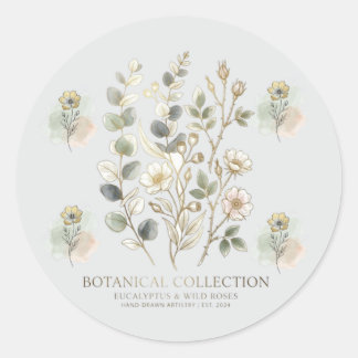 Ethereal Gold & Sage Botanical Collection Classic Round Sticker