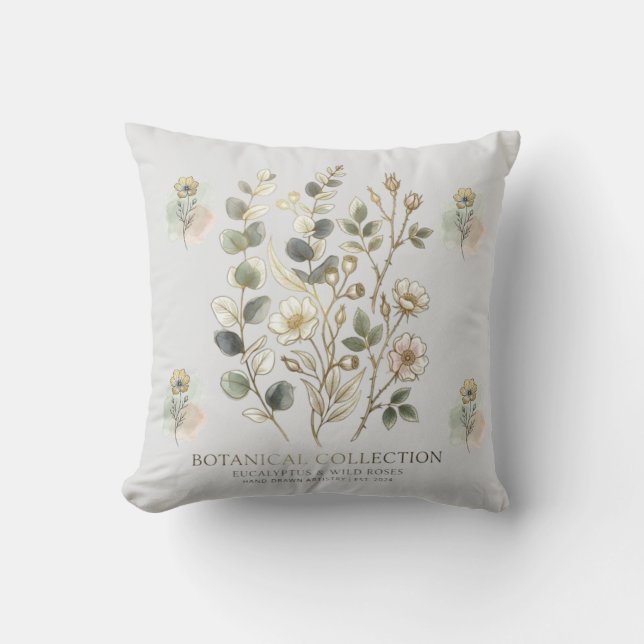 Ethereal Gold & Sage Botanical Collection Cushion (Front)