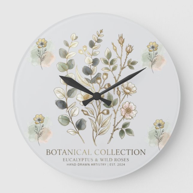 Ethereal Gold & Sage Botanical Collection Large Clock (Front)