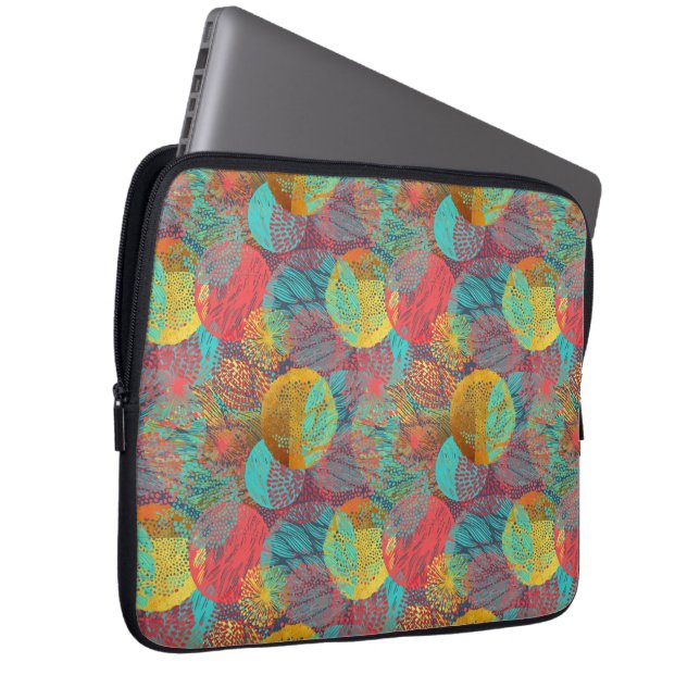 Ethereal Golden Blossoms - Seamless Floral Harmony Laptop Sleeve (Front Right)
