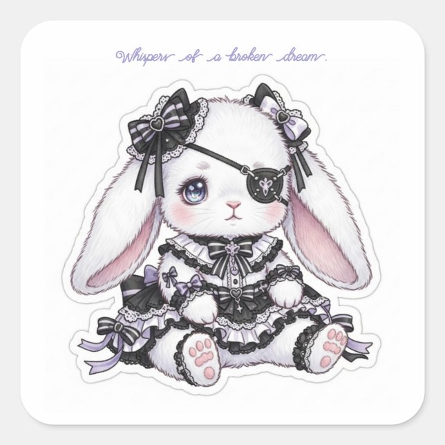 Ethereal Gothic Rabbit - Sadness & Beauty Kawaii Square Sticker (Front)