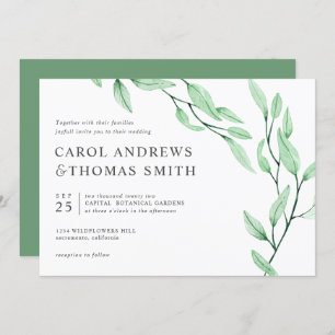 Ethereal Green   Chic Botanical Leaves wedding Invitation